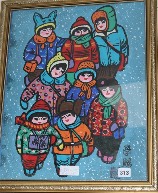 A Chinese cultural revolution painting of children 50 x 39cm